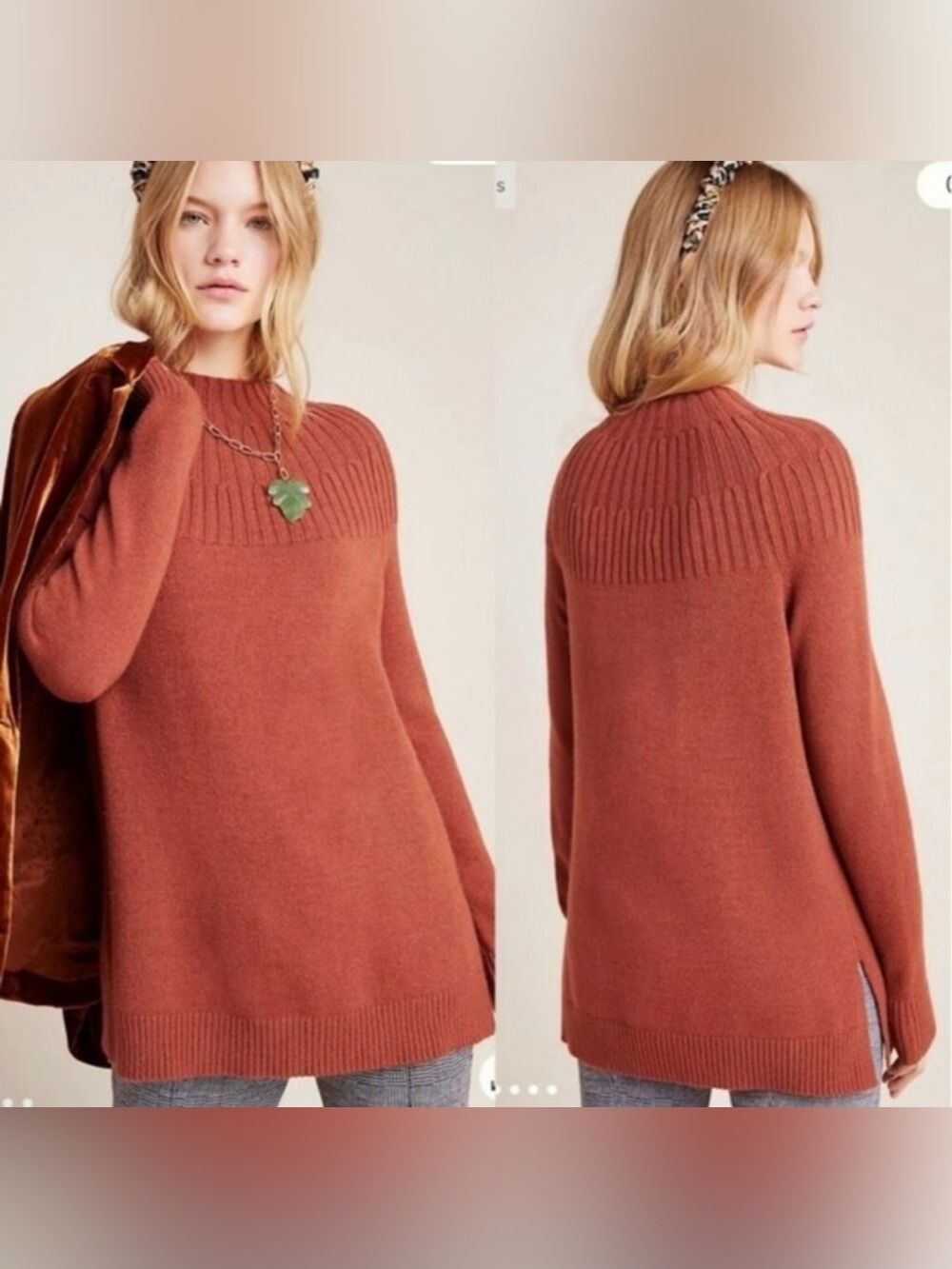 Anthropologie welford tunic sweater in cedar brown color size small